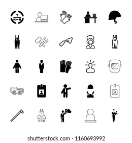 Worker icon. collection of 25 worker filled and outline icons such as glove, businessman, gardener jumpsuit, helmet. editable worker icons for web and mobile.