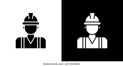 Worker icon collection. Black and white filled vector illustration.