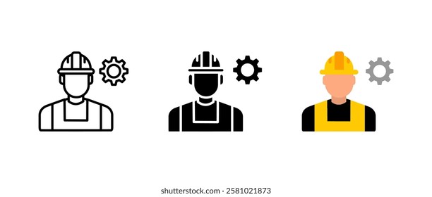 Worker icon. Construction engineer sign. Industrial labor with safety helmet symbol. Builder or project technician pictogram. Manufacturing illustration.