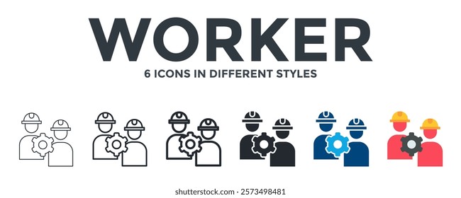 Worker Icon In Different Style Vector Illustration. Designed In Thin Line, Regular Line, Bold Line, Glyph, Color Fill, And Flat Style Can Be Used For Web