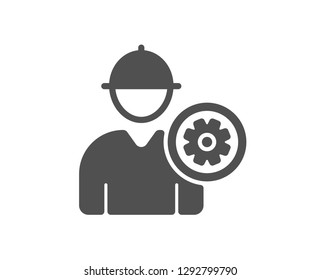 Worker icon. Engineer Profile with cogwheel sign. Male Person silhouette symbol. Quality design element. Classic style icon. Vector