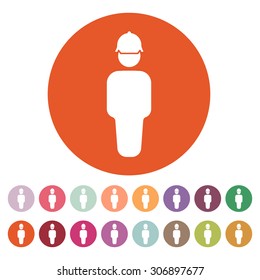 The worker icon. Engineer and repair, technician, builder symbol. Flat Vector illustration. Button Set