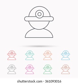 Worker icon. Engineering helmet sign. Linear icons on white background.