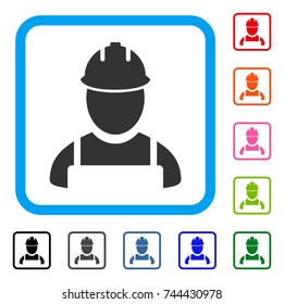 Worker icon. Flat gray pictogram symbol inside a blue rounded square. Black, gray, green, blue, red, orange color additional versions of Worker vector. Designed for web and software interfaces.
