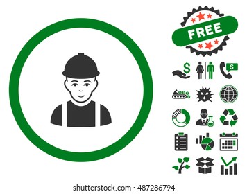 Worker icon with free bonus clip art. Vector illustration style is flat iconic bicolor symbols, green and gray colors, white background.
