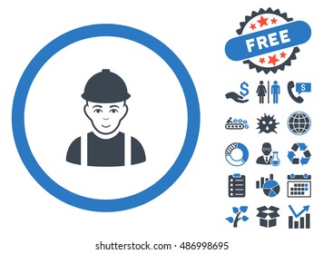 Worker icon with free bonus pictures. Vector illustration style is flat iconic bicolor symbols, smooth blue colors, white background.