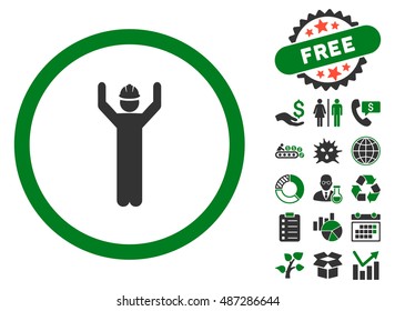 Worker icon with free bonus pictures. Vector illustration style is flat iconic bicolor symbols, green and gray colors, white background.