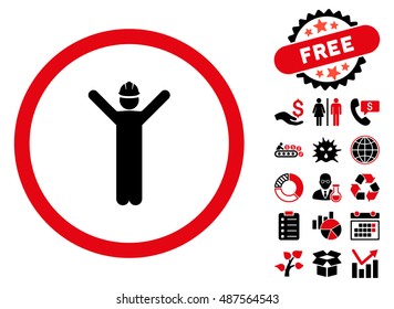 Worker icon with free bonus icon set. Vector illustration style is flat iconic bicolor symbols, intensive red and black colors, white background.