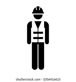 Worker icon male construction service person profile avatar with hardhat helmet in glyph pictogram illustration