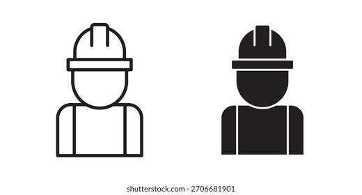 Símbolo de concepto de contorno de icono de trabajador con trazo editable en blanco