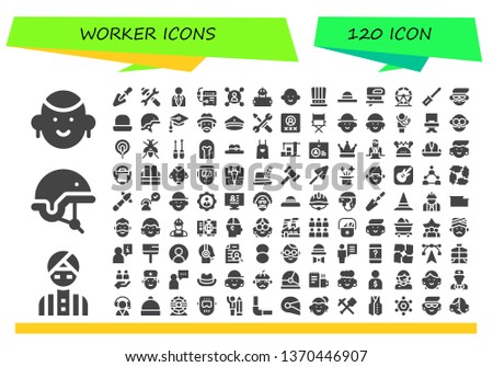 worker icon set. 120 filled worker icons.  Collection Of - Avatar, Man, Helmet, Trowel, Tools, Businessman, Welder, User, Worker, Hat, Fretsaw, Hamster wheel, Screwdriver, Unemployed