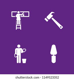 worker icon set. cleaning, hammer and trowel vector icon for graphic design and web