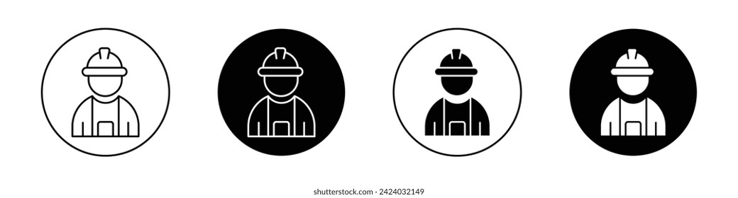 Worker Icon Set. Construction helmet safety vector symbol in a black filled and outlined style. Labor Hero Sign.