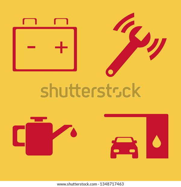 worker icon set with diagnostycs\
wrench, changing car oil and car oil vector\
illustration
