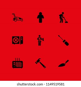 worker icon set. maid, man and air conditioning vector icon for graphic design and web