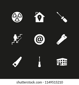 worker icon set. mechanic stairs, saw and at vector icon for graphic design and web