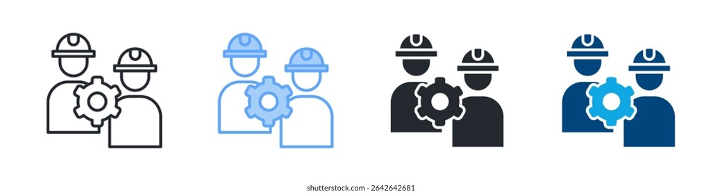Ícone Do Trabalhador Definir Vários Estilos. Design Em Contorno, Azul, Glifo, Tom Duplo
