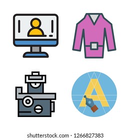 worker icon set. vector set about coat, computer, industrial robot and text editor icons set.