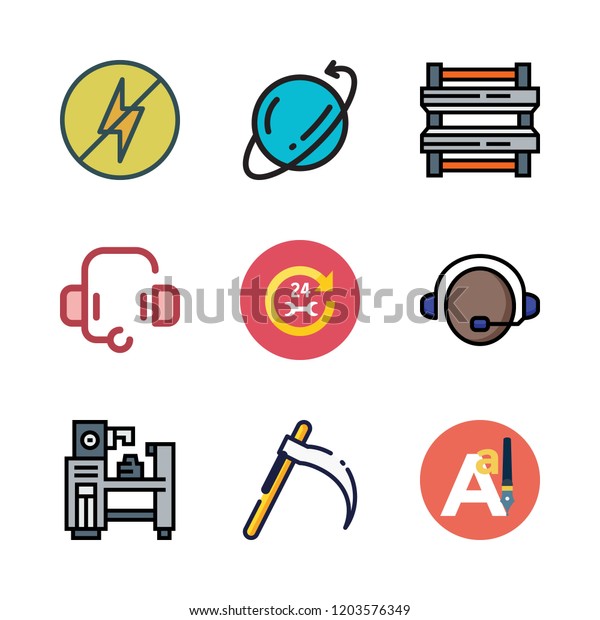 worker icon set. vector set about\
headset, car repair, text editor and delivery icons\
set.