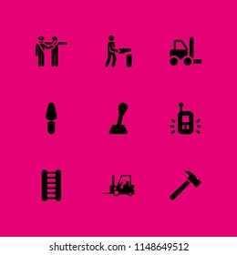 worker icon set. walkie talkie, shift and forklift vector icon for graphic design and web