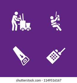 worker icon set. walkie talkie, saw and cleaning vector icon for graphic design and web