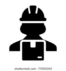 Worker Icon Vector Female Logistics Service Person Profile Avatar with Cargo Parcel Box for Freight and Courier with Hard Hat in Glyph Pictogram Symbol illustration