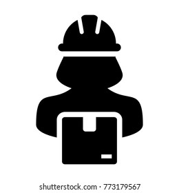 Worker Icon Vector Female Logistics Service Person Profile Avatar with Cargo Parcel Box for Freight and Courier with Hard Hat in Glyph Pictogram Symbol illustration