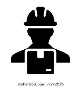 Worker Icon Vector Male Logistics Service Person Profile Avatar with Cargo Parcel Box for Freight and Courier with Hard Hat in Glyph Pictogram Symbol illustration