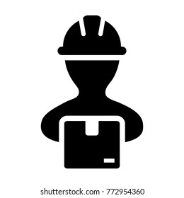 Worker Icon Vector Male Logistics Service Person Profile Avatar with Cargo Parcel Box for Freight and Courier with Hard Hat in Glyph Pictogram Symbol illustration