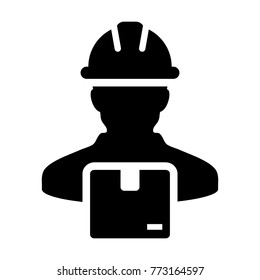 Worker Icon Vector Male Logistics Service Person Profile Avatar with Cargo Parcel Box for Freight and Courier with Hard Hat in Glyph Pictogram Symbol illustration