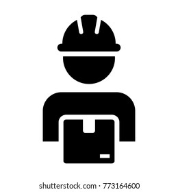 Worker Icon Vector Male Logistics Service Person Profile Avatar with Cargo Parcel Box for Freight and Courier with Hard Hat in Glyph Pictogram Symbol illustration