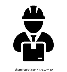 Worker Icon Vector Male Logistics Service Person Profile Avatar with Cargo Parcel Box for Freight and Courier with Hard Hat in Glyph Pictogram Symbol illustration