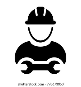 Worker Icon Vector Male Service Person Profile Avatar with Wrench Tool For Factory Maintenance and Mechanical Work with Hard Hat in Glyph Pictogram Symbol illustration