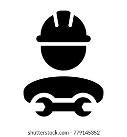 Worker Icon Vector Male Service Person Profile Avatar with Wrench Tool For Factory Maintenance and Mechanical Work with Hard Hat in Glyph Pictogram Symbol illustration
