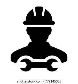 Worker Icon Vector Male Service Person Profile Avatar with Wrench Tool For Factory Maintenance and Mechanical Work with Hard Hat in Glyph Pictogram Symbol illustration
