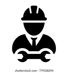 Worker Icon Vector Male Service Person Profile Avatar with Wrench Tool For Factory Maintenance and Mechanical Work with Hard Hat in Glyph Pictogram Symbol illustration