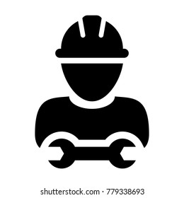 Worker Icon Vector Male Service Person Profile Avatar With Wrench Tool For Factory Maintenance And Mechanical Work With Hard Hat In Glyph Pictogram Symbol Illustration