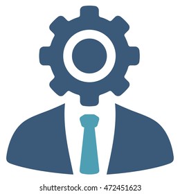 Worker icon. Vector style is bicolor flat iconic symbol with rounded angles, cyan and blue colors, white background.