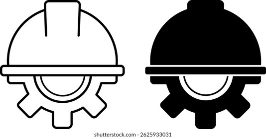 Worker Icons. Black and White Vector Illustration. Construction Helmet and Gear. Busy Man. Work Concept