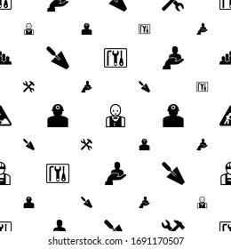 Arbeitersymbole Muster nahtlos. Einschließlich bearbeitbares, gefülltes Reparaturkit, Croupier, Werkzeuge, Trowel, Client, Bauarbeiten, Builder, Mitarbeitersymbole. Arbeitersymbole für Web und Mobile.