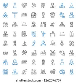 worker icons set. Collection of worker with customer service, employee, working, teamwork, window cleaner, man, businesswoman, businessman. Editable and scalable worker icons.
