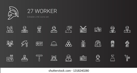 worker icons set. Collection of worker with customer service, id card, user, teamwork, window cleaner, employee, industry, suit, hat, trowel. Editable and scalable worker icons.