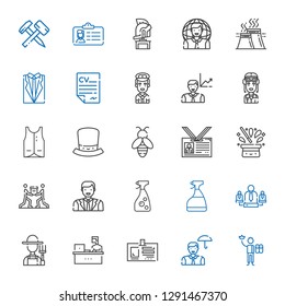 worker icons set. Collection of worker with employee, id card, working, farmer, team, window cleaner, man, teamwork, hat, bee, vest, pilot. Editable and scalable worker icons.
