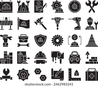 Worker industry fill icon set vector illustration