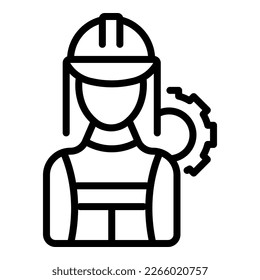 vector de contorno de icono de la industria del trabajador. Ingeniera femenina. Arquitecta mujer