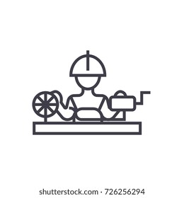 worker industry vector line icon, sign, illustration on background, editable strokes