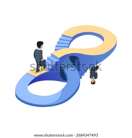 Worker Infinity Routine Job, Businessman Walking on Never Ending Infinity Loop Metaphor Isometric Illustration Vector