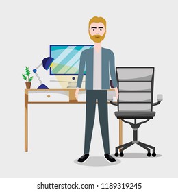 Worker inside office