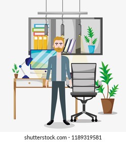 Worker inside office