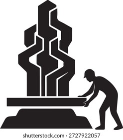 Arbeitskraft abstrakte Monumentstruktur installieren Silhouettensymbol